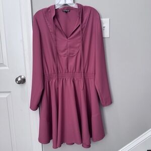 Express Women's Large Pink Long Sleeve Mini Dress Elastic Waist Boho Style